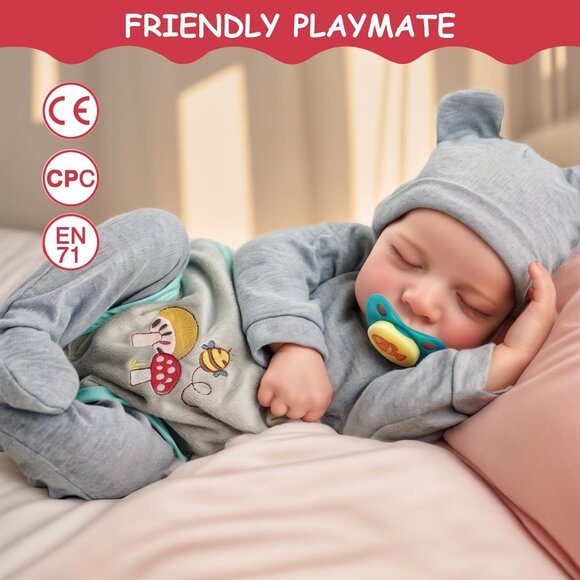 🆕17-Inch Full Body Vinyl Silicone Baby Doll Sleeping Boy with Feeding Toy - Picture 6 of 9